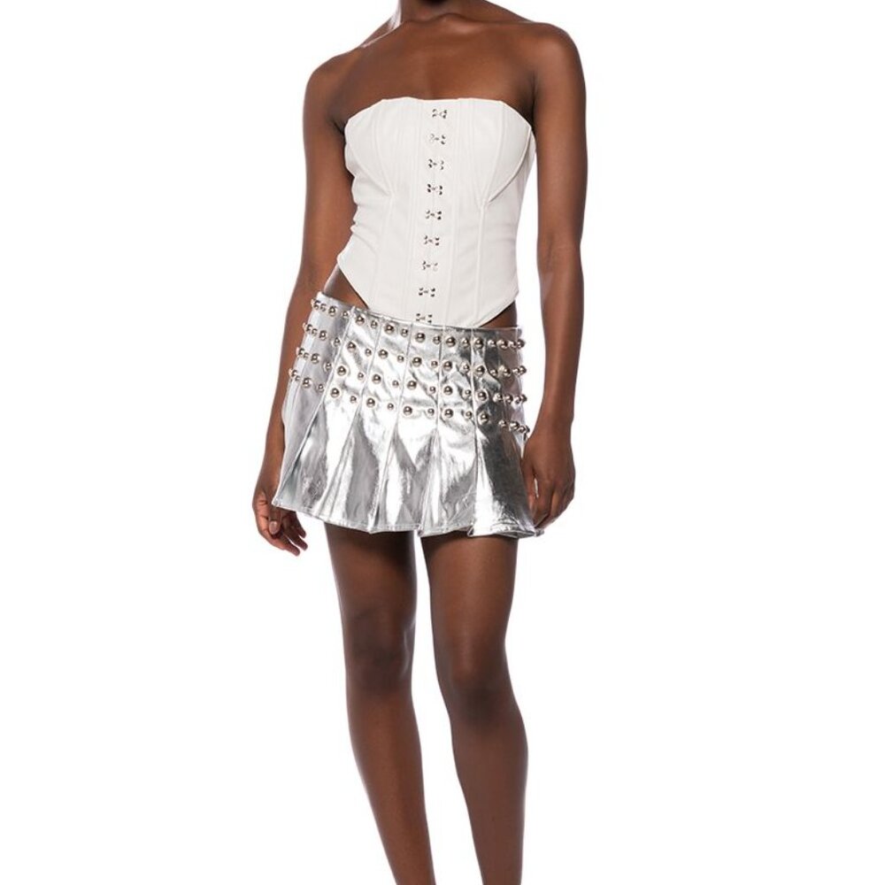 Callie Lives Miz Goth Life: Structured Black Faux Hook & Eye Corset Top Medium - Picture 5 of 7